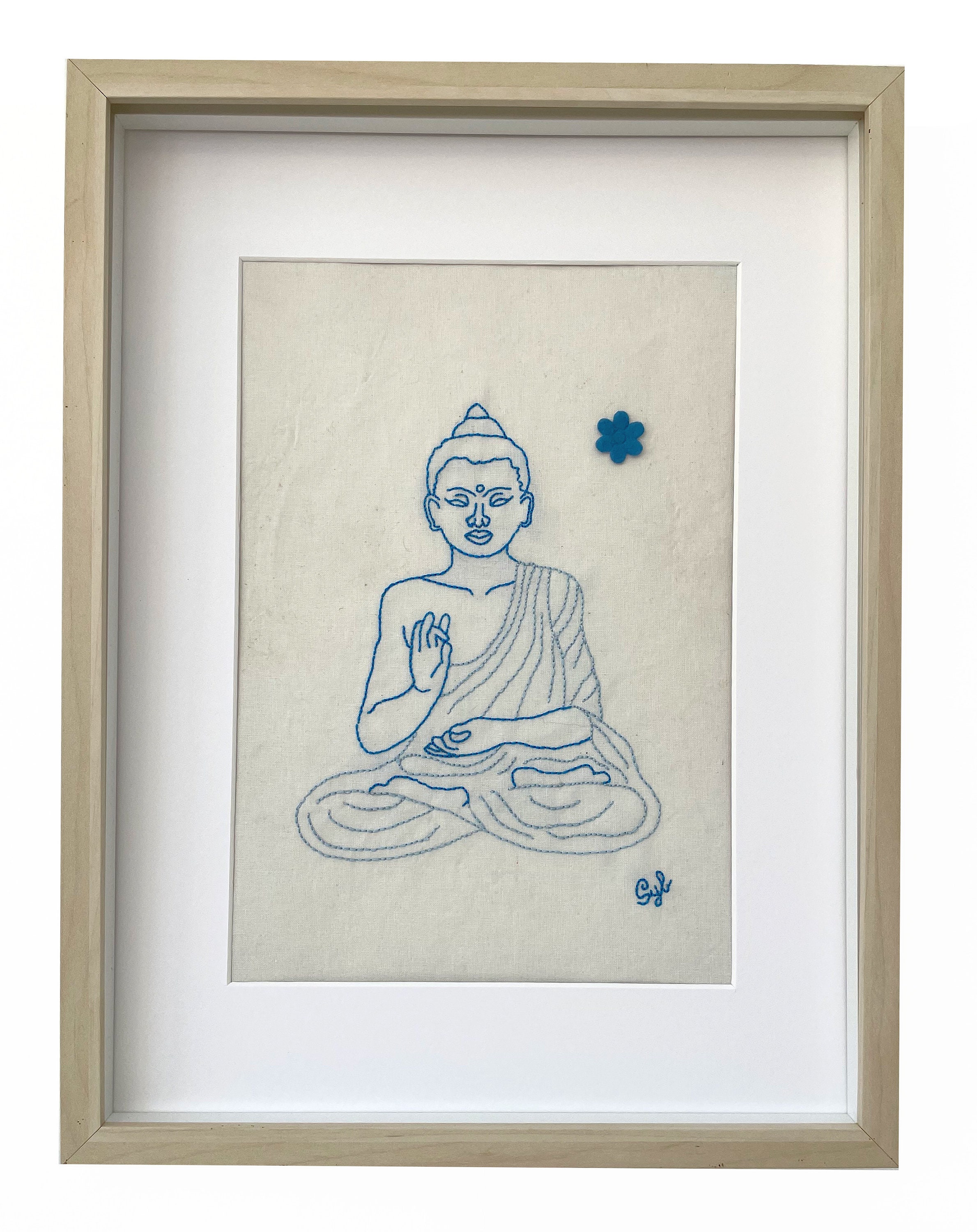 Tableau Textile Broderie Contemporaine Bouddha