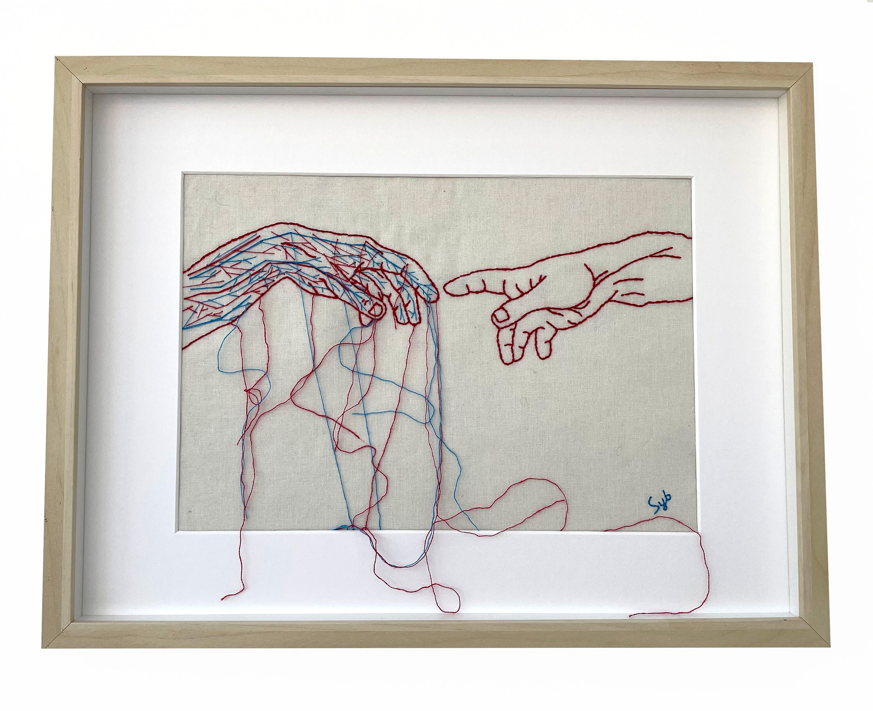 Tableau Textile Broderie Contemporaine Inspiration Michel-Ange