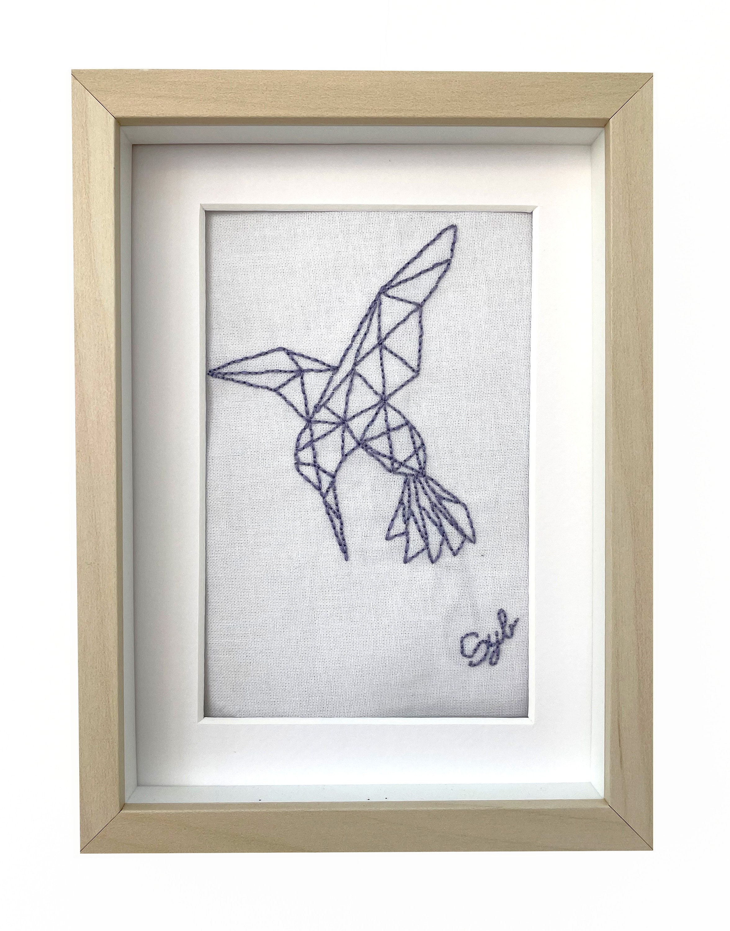 Tableau Textile Broderie Contemporaine Animal Totem Colibri