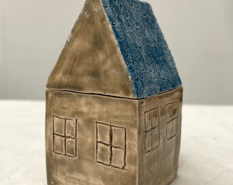 Small handmade ceramic house secret box