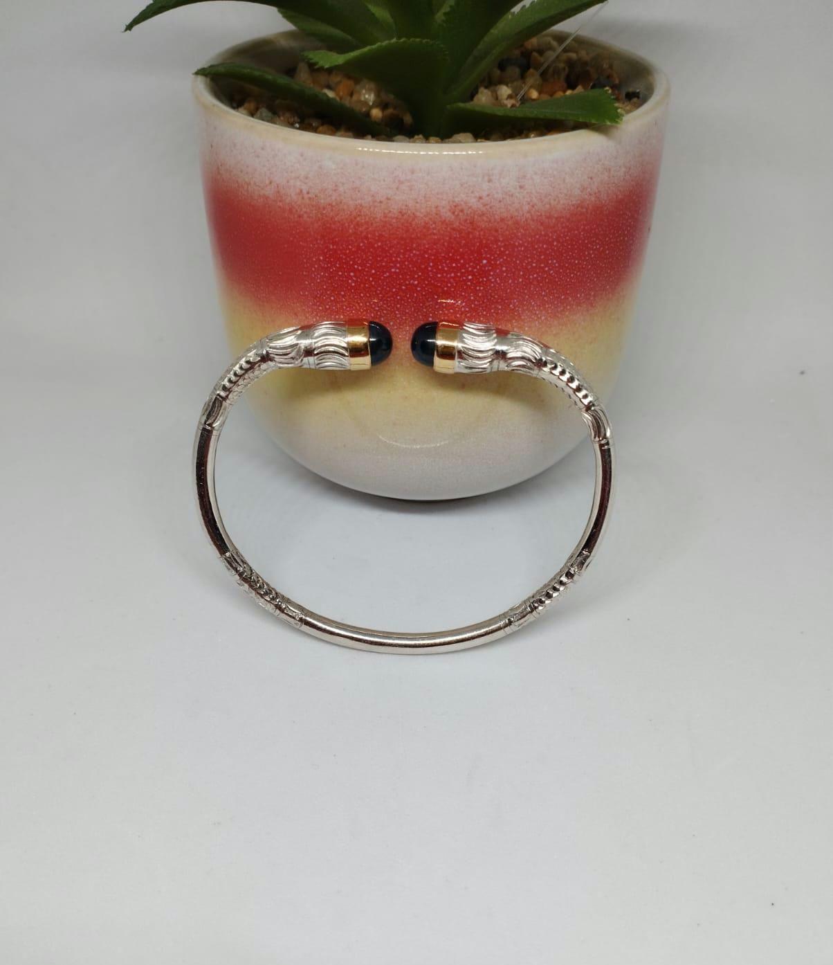Bracelet Jonc En Argent Massif 950 Avec Saphir Cabochon - SoaArtShop - Neuf Avec étiquettes