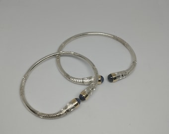 Vangovango in silver with gold and sapphire cabochon details Women's or men's bangle bracelet of your choice