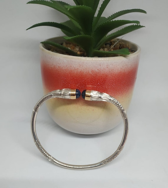 Bracelet Jonc Femme En Argent Massif 950/1000 - Serti Saphir - Création Artisanale SoaVani & Co