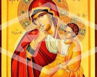 Virgin and Child, Our Lady Paramythia, Byzantine Icon Print on Timber Panel