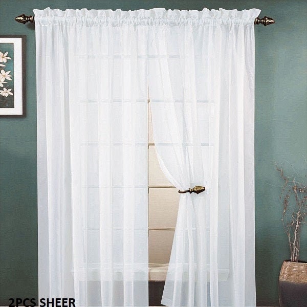 YHSF Elegant Rod Pocket Sheer Voile Window Curtain Panels 84 inches Long, Set of 2