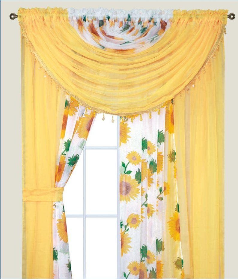 YHSF Sheer Curtains 4 Panel Set 84 Inches Long Elegant Valances With ...
