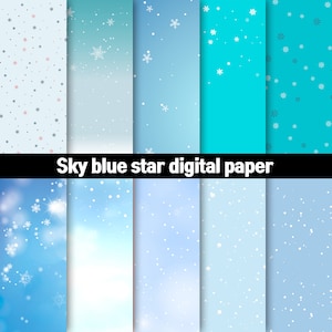 Starry Painted Skies Digital Paper, stars and blue backgrounds, night sky.