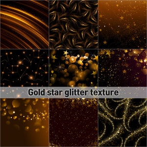 gouden ster glitter folie digitaal papier, glam sparkle textuur, glans, lichten overlays, gloeiende ster en nachthemel overlays, mystieke achtergrond