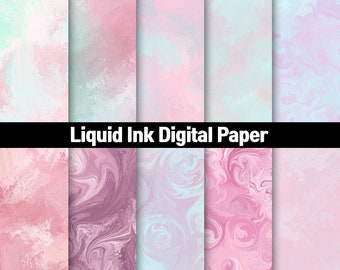 Liquid Ink pink Digital Paper, printable scrapbook paper with ink texture backgrounds, instant download for commercial use