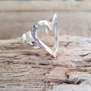 Chunky Sterling Silver Open Heart Ring, Handmade Sterling Silver image 1