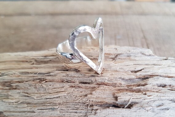 Silver open shop heart ring
