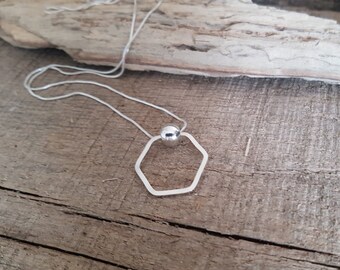 Square wire hexagon shaped sterling silver pendant-necklace, Handmade Sterling Silver,