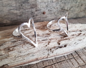 Open Heart Sterling Silver Ring, Handmade Sterling Silver
