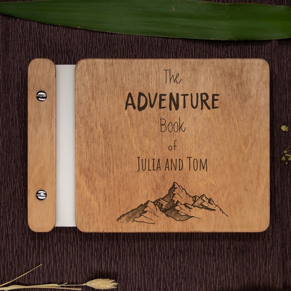 Adventure Book with Front and Back Wooden Hardcover, Travel Journal for Couples, Vacation Photo Album Memory Scrapbook