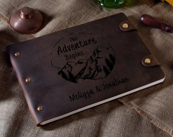 Full Grain Leather Adventure Memory Book For Couple, Travel Book in Crazy Horse Leather, Honeymoon Adventure Journal