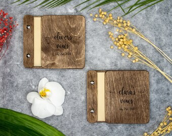 Personalized Wedding Vow Book, By Name or His and Her, Bride and Groom Vows, Front and Back Wooden Hardcover