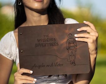 Custom Leather Adventure Notebook, Personalized Hiking Scrapbook for Outdoor Memories, Trekking Photo Album and Memory Book, Gift For Couple