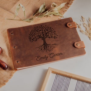 Leather Memory Book with Custom Name, Personalized Leather Journal For Unique Gift, Handmade Tree of Life Journal