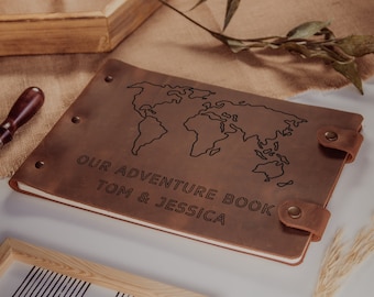 Leather Personalized Adventure Book For Couple, Honeymoon Memory Book in Leather, Custom Adventure Leather Journal