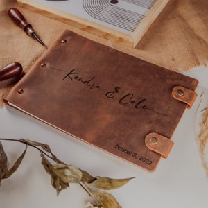 Libro degli ospiti con monogramma unico in pelle Crazy Horse, libro degli ospiti personalizzato per matrimonio, libro degli ospiti rustico personalizzato