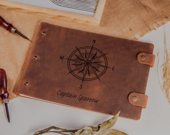 Crazy Horse Leather Travel Book For Boat Captain, Personalized Adventure Book For Men, Adventure Journal in Leather