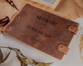 The Adventure Book with Custom Name in Leather, Adventure Journal in Leather, Memorial Gift, Honeymoon Journal, Affordable Christmas Gift