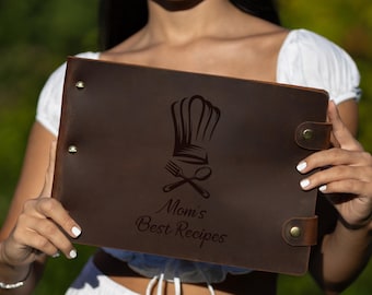 Handmade Leather Recipe Book, Customizable Family Cookbook for Preserving Recipes, Writing Notes and Adding Photos, Christmas Gifts for Mom