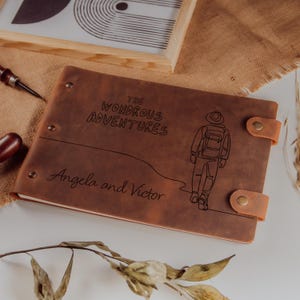 Handmade Personalized Leather Hiking Journal and Photo Album, Adventure Scrapbook & Photo Album for Outdoor Memories, Best Gift for Couples