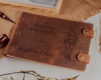 Handmade Personalized Leather Hiking Journal and Photo Album, Adventure Scrapbook & Photo Album for Outdoor Memories, Best Gift for Couples