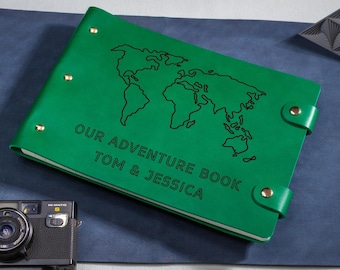 Personalized Adventure Book, World Map Travel Journal, Custom Journey Notebook, Leather Travel Gift, Refillable Journal