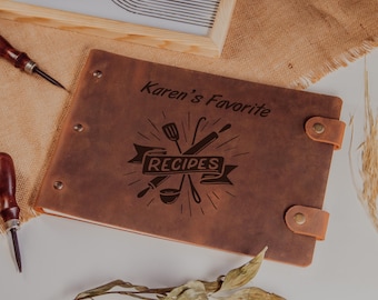 Personalized Leather Recipe Book, Handmade Cookbook for Writing Recipes and Adding Photos, Unique Gift for Moms and Special Occasions
