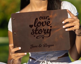 Custom Leather Memory Book for Couples, Personalized Journal with Photos Album, Perfect Scrapbook Gift, Special Occasions Gift for Wife