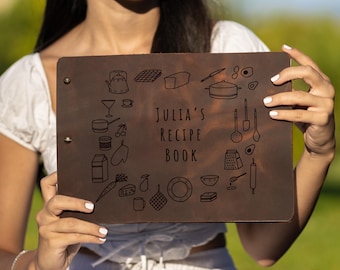 Personalized Recipe Book For Mom, Custom Blank Recipe Book in Leather, Cook Book For Family, Cocktail Recipe Book
