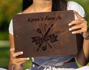 Personalized Leather Recipe Journal, Handmade Engraved Cookbook for Writing Recipes, Photo Album and Recipe Book For Family Cooking Secrets