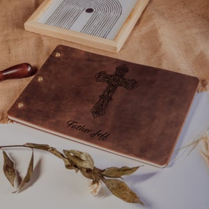 Unique Leather Journal For Religious Gift, Leather Notebook with Cross, Handmade Leather Memory Book For Christian