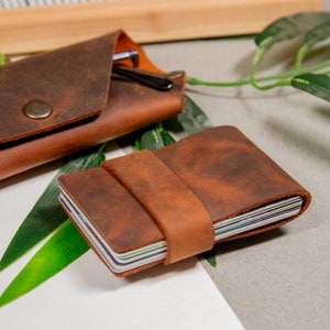 Brown leather credit card wallet for men, Credit card case for business gift, Business card holder in full grain leather image 5