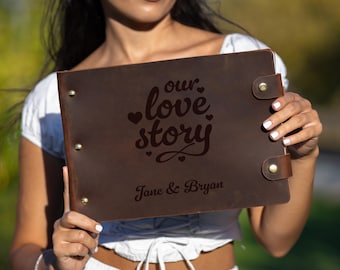 Uniqe Design Personalized Scrapbook in Leather, Engraved Leather Photo Album, Scrapbook Gifts For Christmas, Custom Best Gifts for Couples