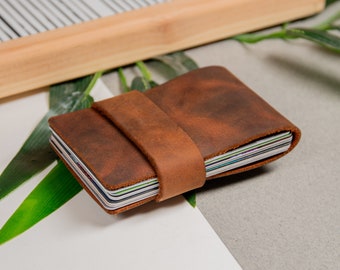 Brown leather credit card wallet for men, Credit card case for business gift, Business card holder in full grain leather