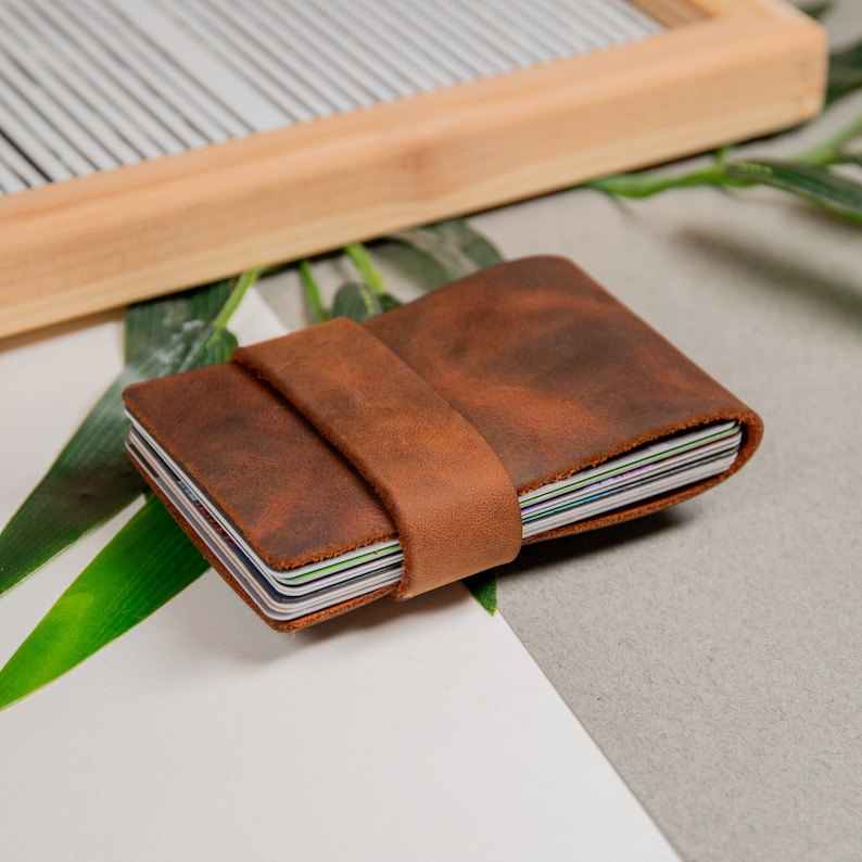Brown leather credit card wallet for men, Credit card case for business gift, Business card holder in full grain leather image 1