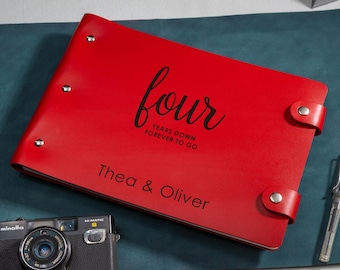 Personalized Anniversary Book, 4 Years Down Forever To Go Album, Custom Leather Photo Album, Couple Memory Book Gift