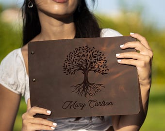 Tree of Life Memory Journal in Full Grain Leather, Custom Leather Memory Book For Loved One, Monogram Leather NoteBook