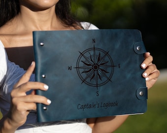 Crazy Horse Leather Travel Book For Boat Captain, Personalized Adventure Book For Men, Adventure Journal in Leather