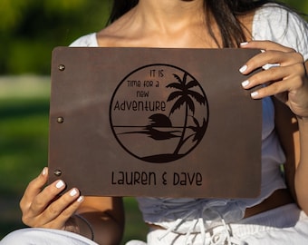 Personalized Leather Tropical Adventure Journal, Summer Memories Scrapbook for Travel Stories, Logbook with Photo Album, Beach Lover Gift