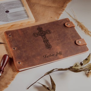 Handmade Religious Wedding Guest Book in Leather, Christian Journal For Men in Real Leather, Custom Leather GuestBook