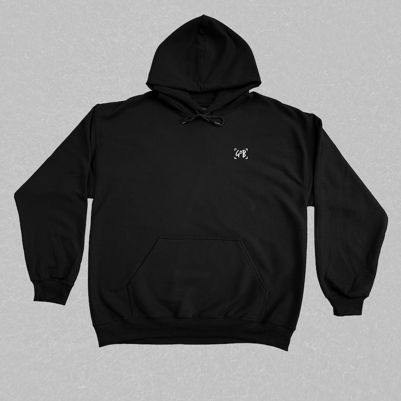 May include: Black hooded sweatshirt with a small white embroidered logo that says "GOB" on the front.