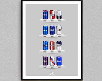 コープランド・カスク社 - クラシックキット缶プリント | レンジャーズグッズ | レトロなサッカーをモチーフにしたビール缶ウォールアート | サッカーファンへのギフト | レンジャーズグッズ