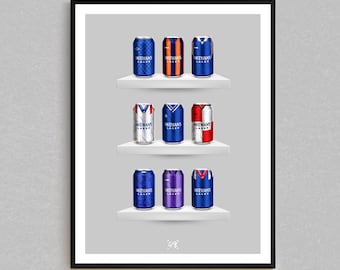 Rangers &#39;9 in a Row&#39; Classic Kit Cans | Retro Football-Inspired Beer Can Wall Art | Gift For Football Fans