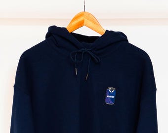 Cockerel Whites Brewing Co - 94/95 Away Embroidered Can Hoodie | Retro Football-Inspired Beer Can T-Shirt | Gift For Tottenham Fans