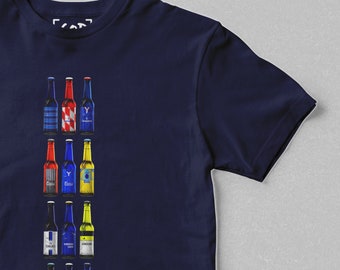 Blues Brews - Classic Bottles T-Shirt | Chelsea Gifts | Retro Football-Inspired Beer Bottle T-Shirt | Gift For Football Fans