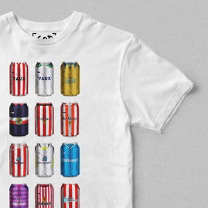 Camiseta clásica del Sunderland con lata de cerveza / Regalos del Sunderland / Camiseta retro con lata de cerveza inspirada en el fútbol / Regalo para aficionados al fútbol